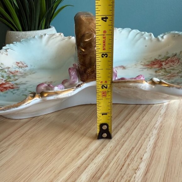 Vintage RS Prussia Large Divided Serving Bowl Iris Mold Handled Floral With Gold - Picture 13 of 13